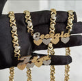 Custom Name XO Heart Chain Necklace & Bracelet Set