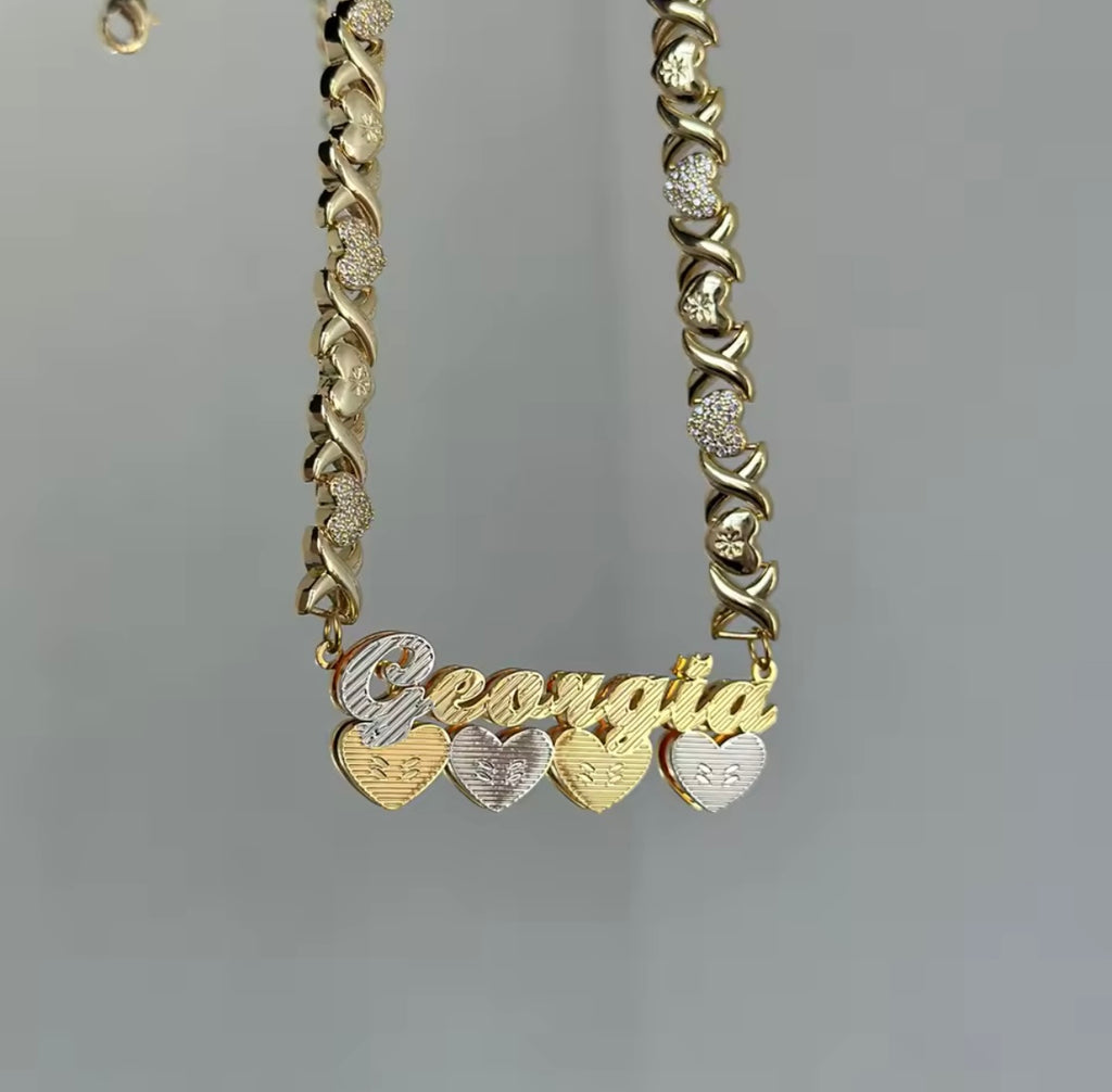 Custom Name XO Heart Chain Necklace & Bracelet Set