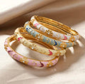 Enamel Floral Gold Bangle Bracelet - All Colors