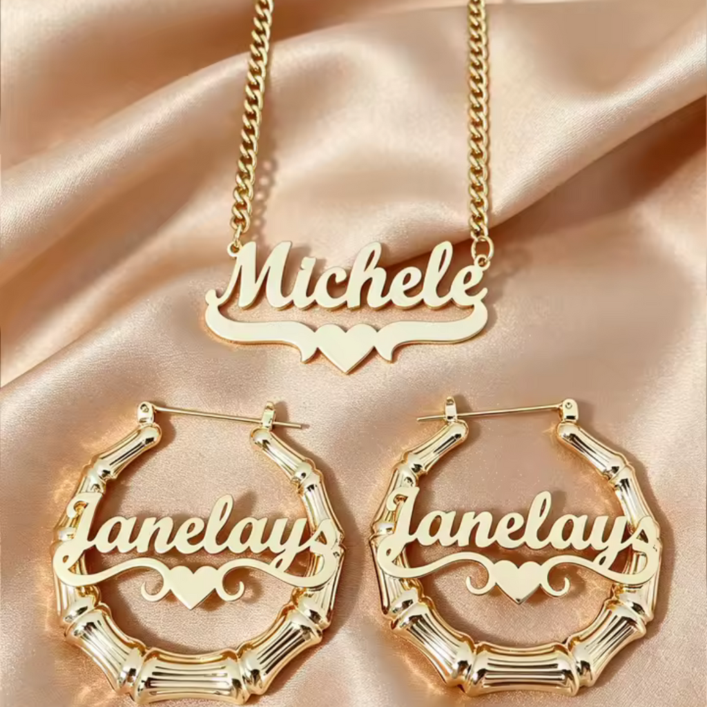 18k Gold Plated Custom Name Bamboo Hoop Earrings