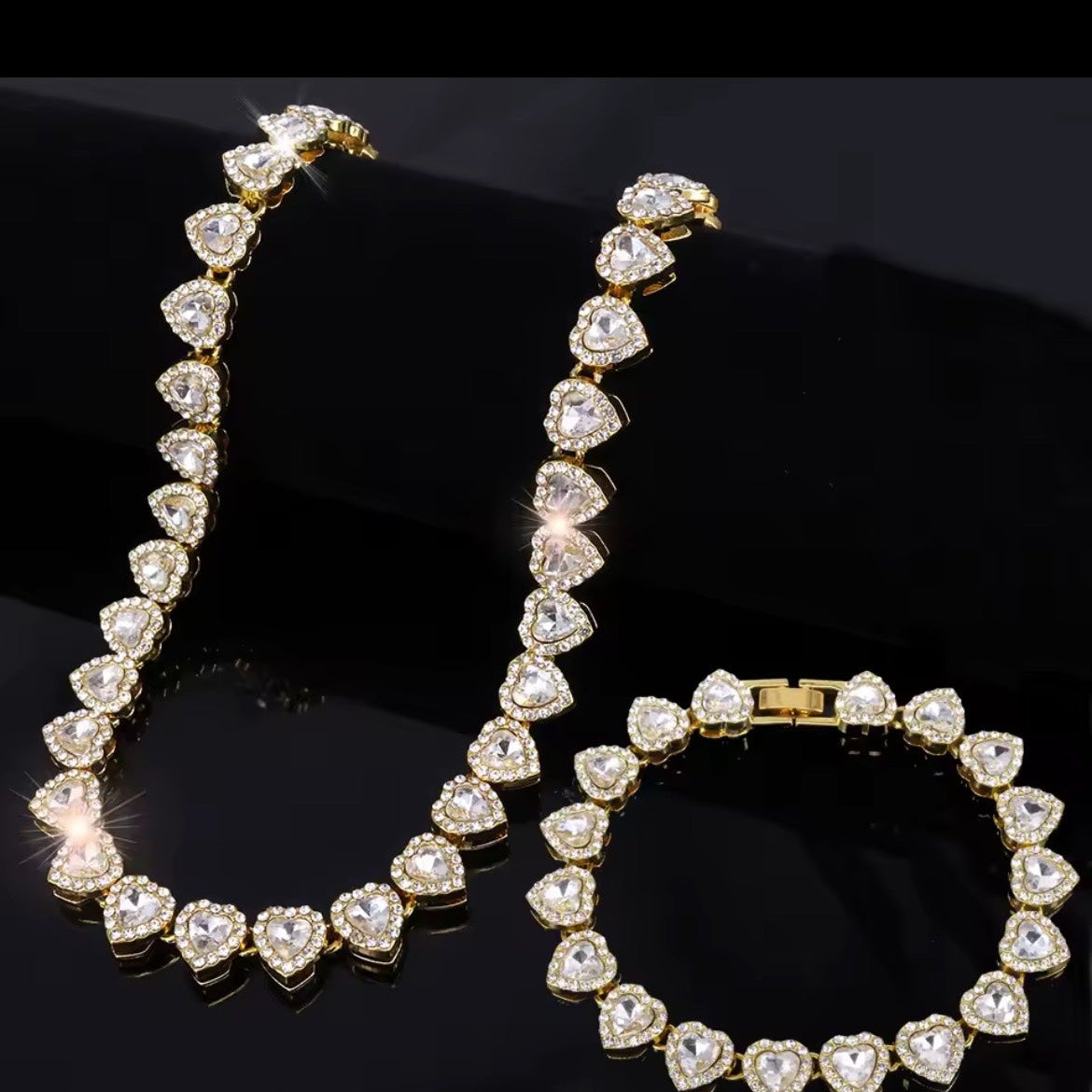 Heart Tennis Chain Necklace & Bracelet Set