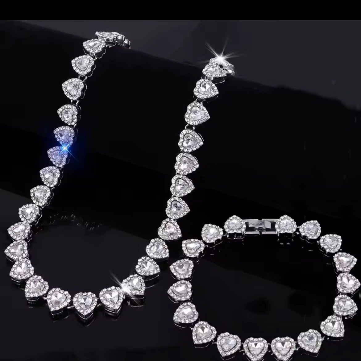Heart Tennis Chain Necklace & Bracelet Set