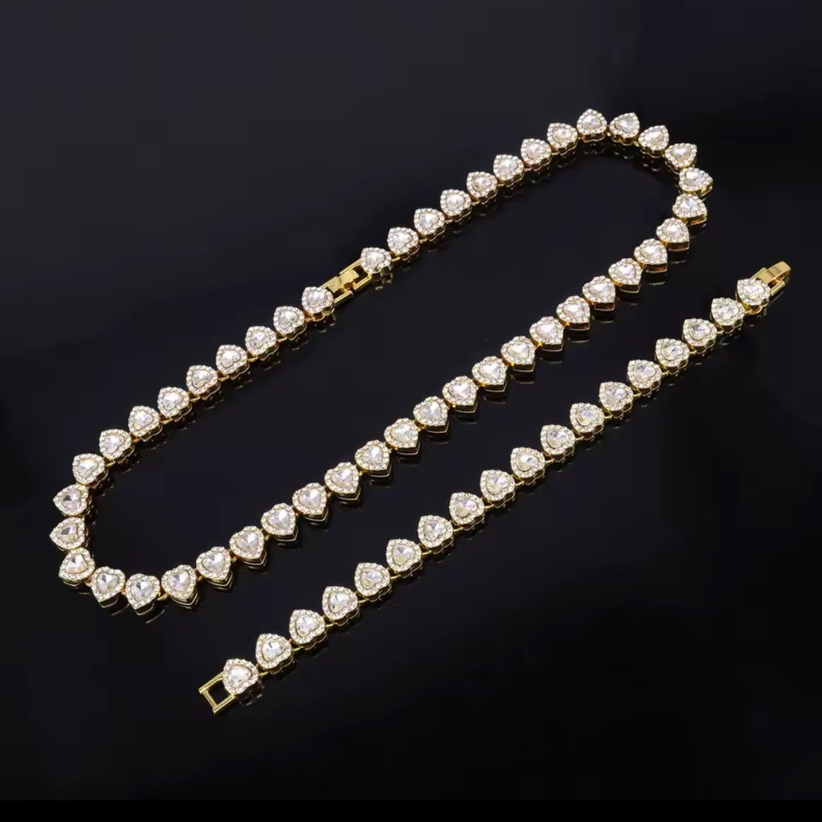 Heart Tennis Chain Necklace & Bracelet Set