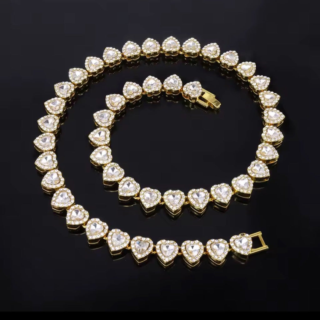 Heart Tennis Chain Necklace & Bracelet Set
