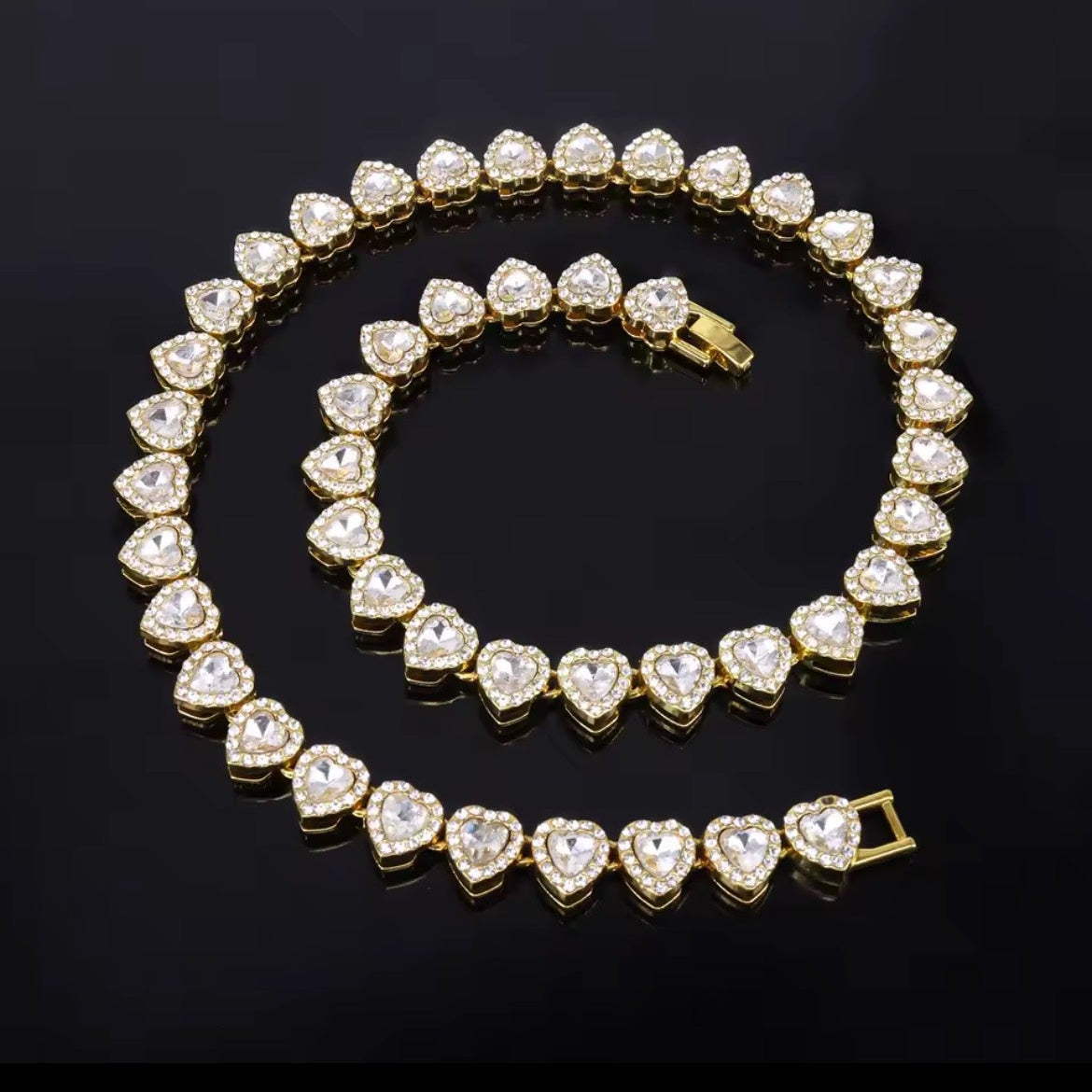 Heart Tennis Chain Necklace & Bracelet Set