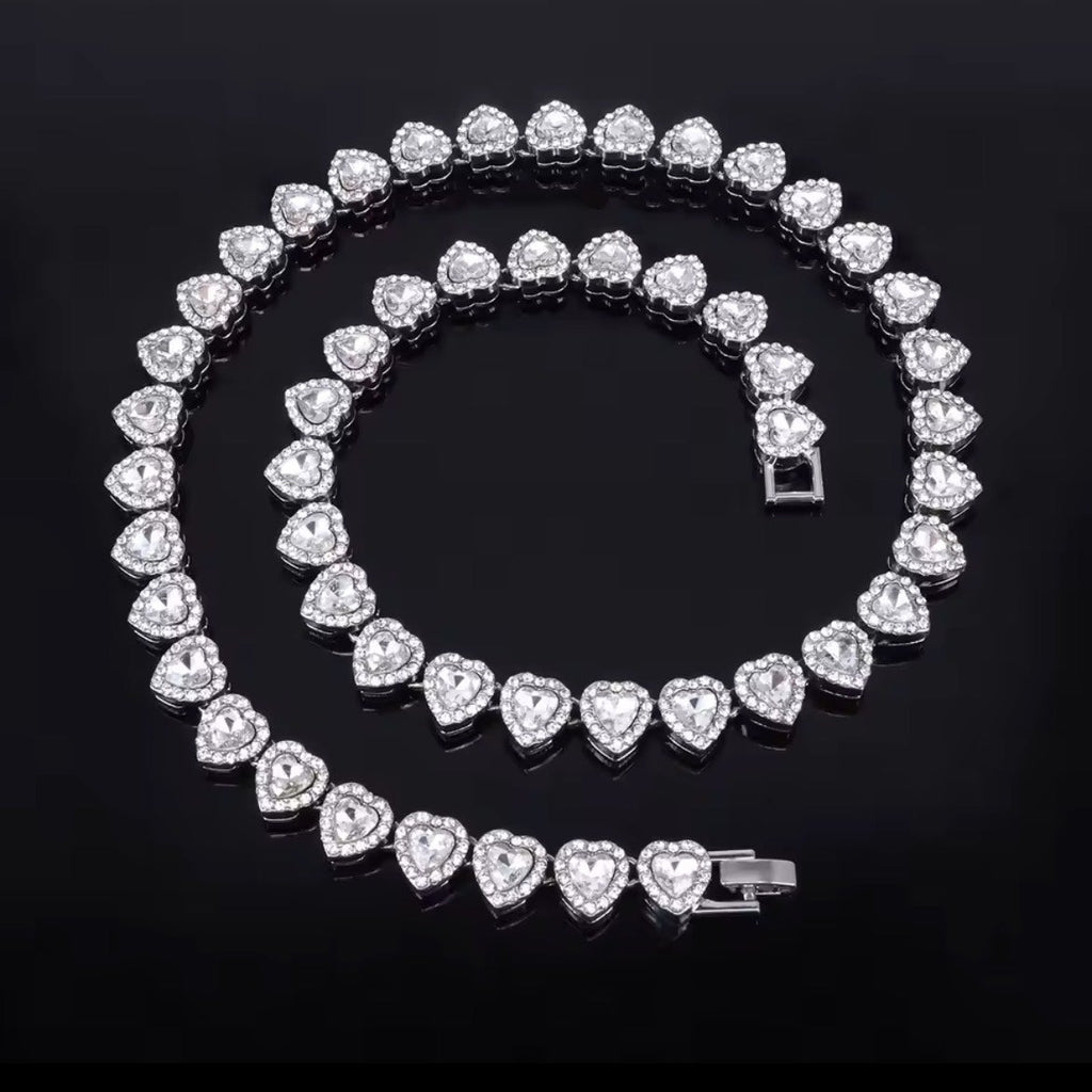 Heart Tennis Chain Necklace & Bracelet Set