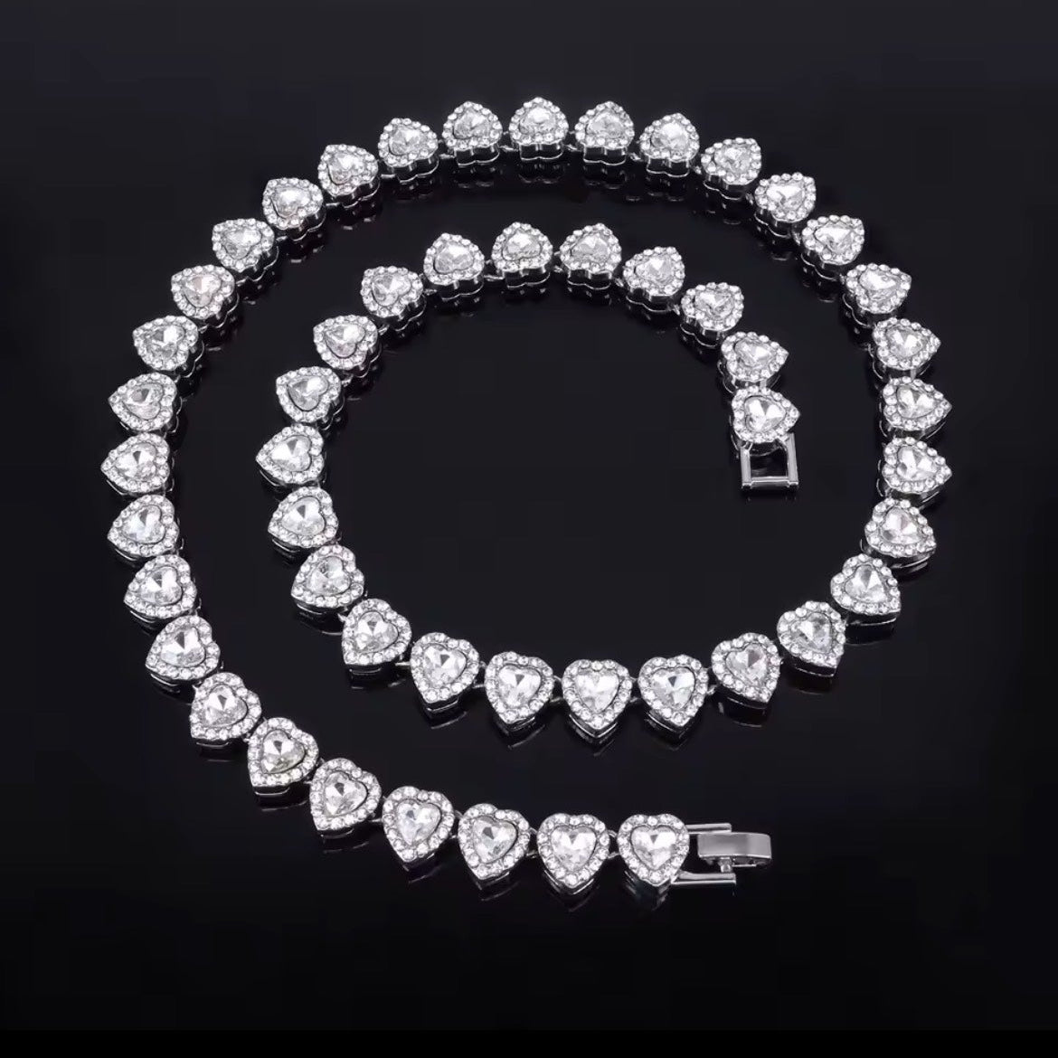 Heart Tennis Chain Necklace & Bracelet Set