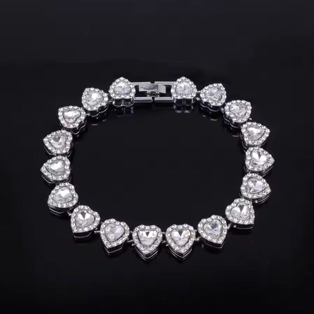 Heart Tennis Chain Necklace & Bracelet Set