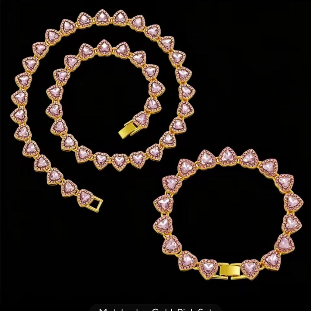 Heart Tennis Chain Necklace & Bracelet Set