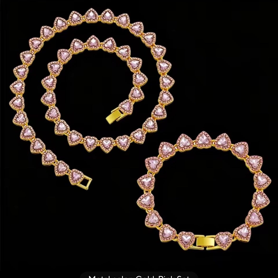Heart Tennis Chain Necklace & Bracelet Set