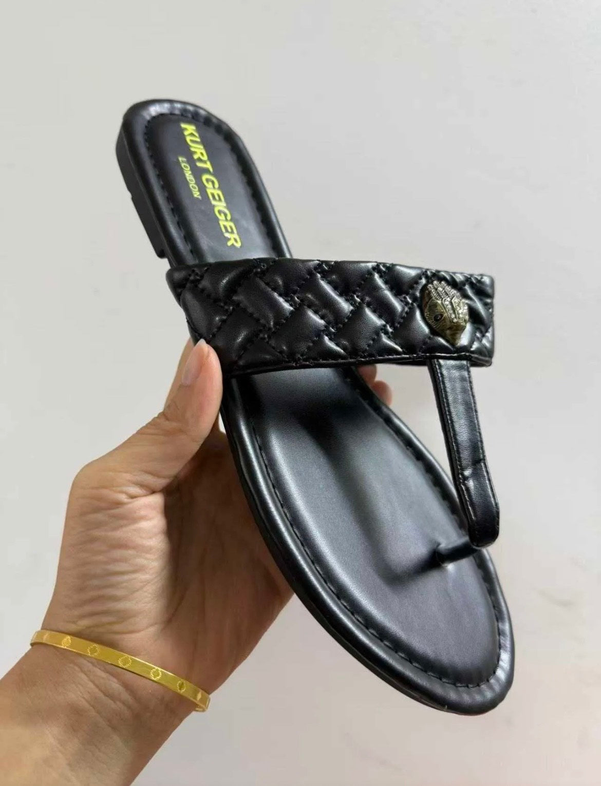 Kurt Geiger London black quilted thong sandal