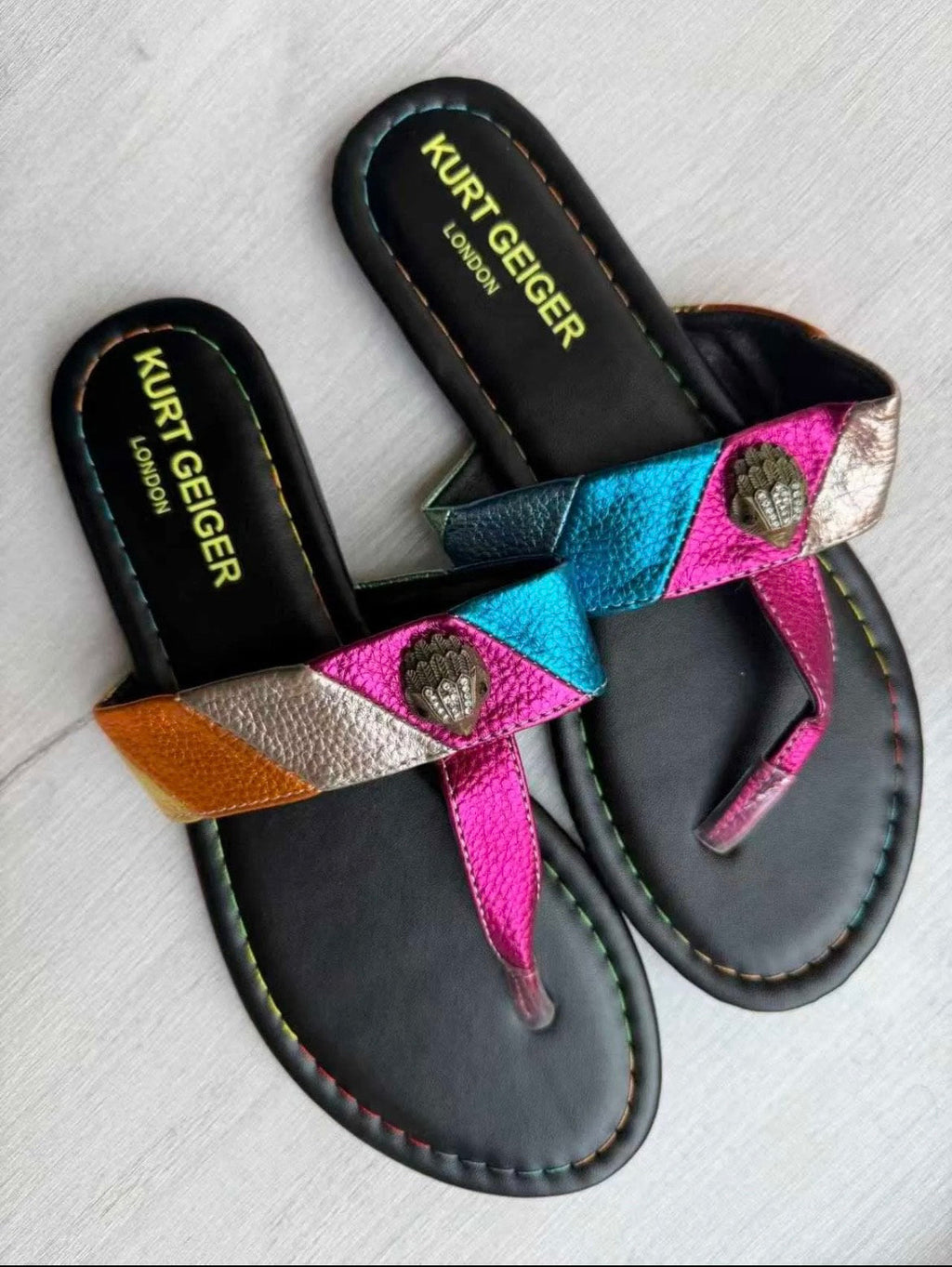 Kurt Geiger London rainbow metallic slides