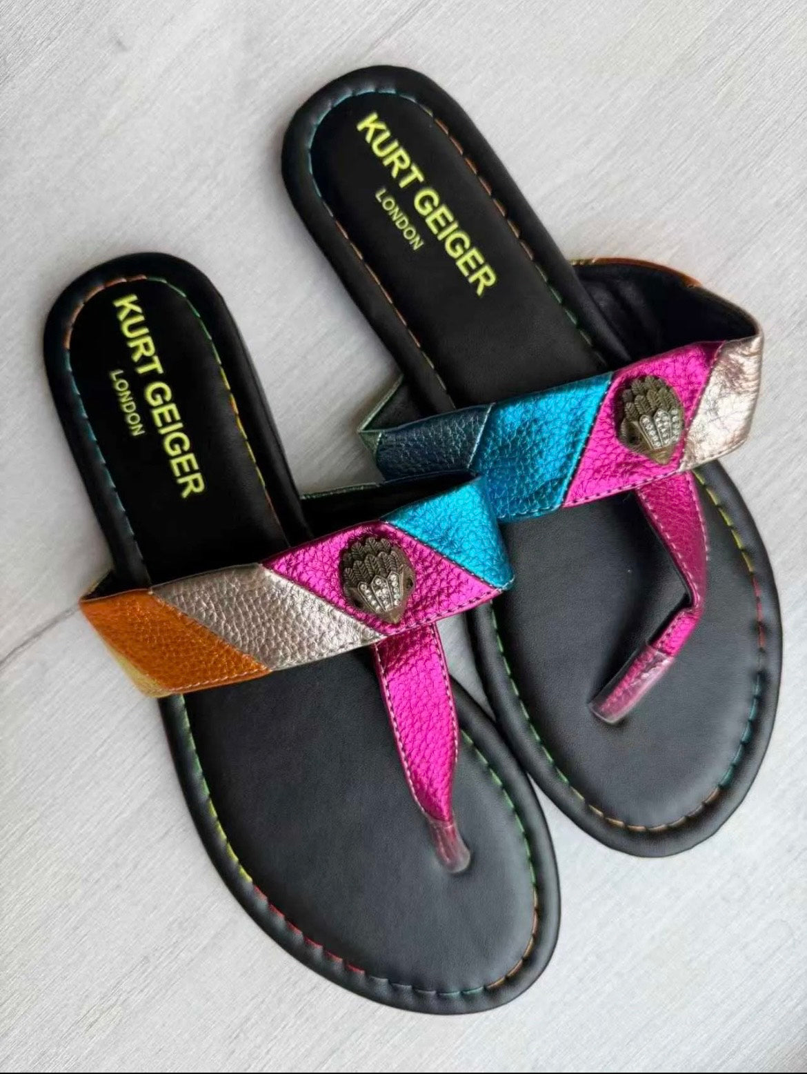 Kurt Geiger London rainbow metallic slides
