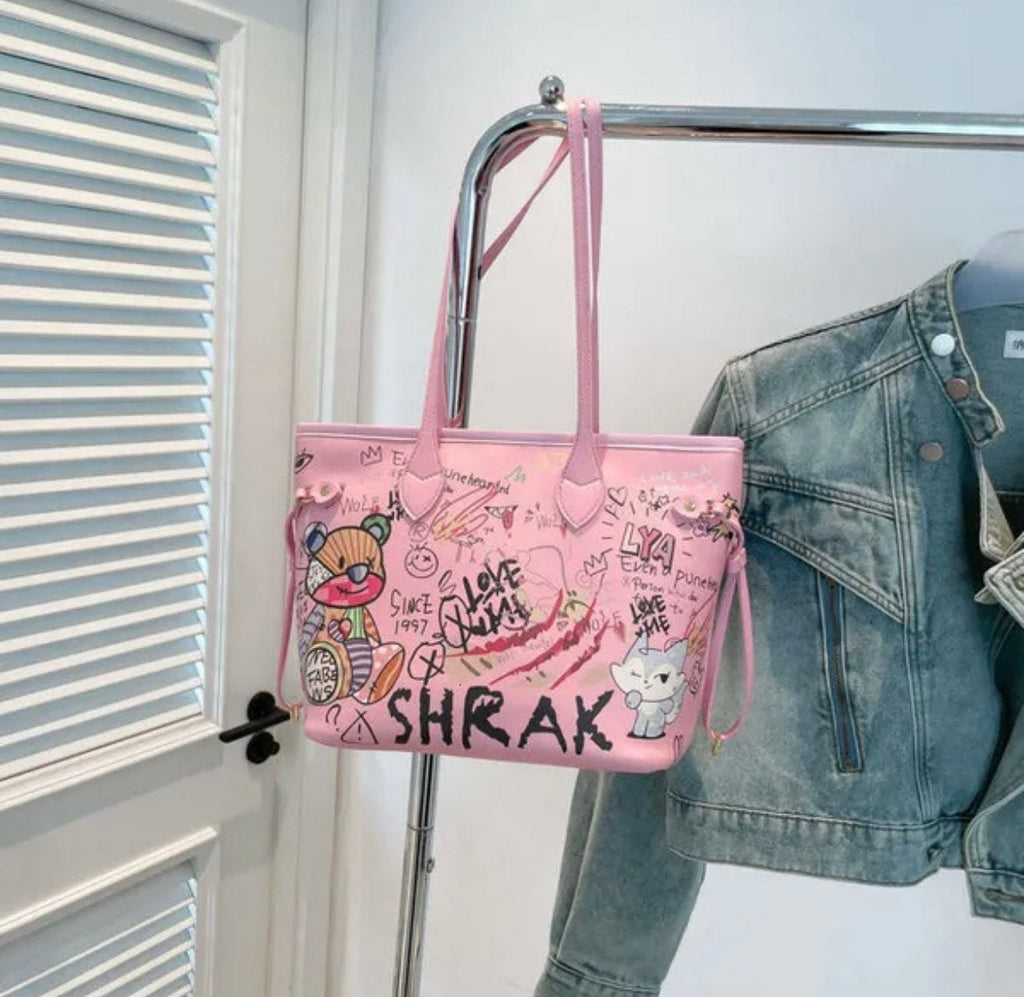 Shrak Graffiti Tote Bag in pink