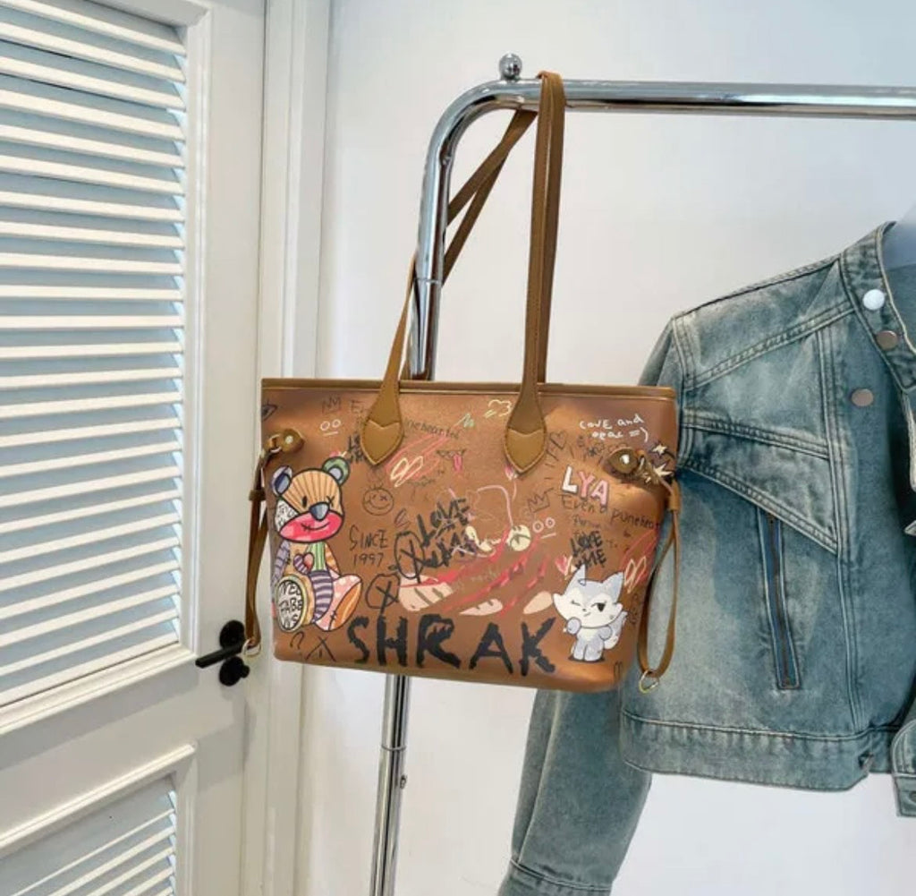 Shrak Graffiti Tote Bag in tan