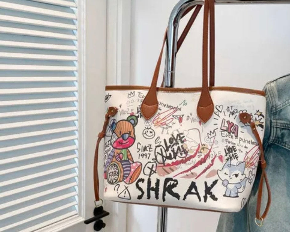 Shrak Graffiti Tote Bag in white