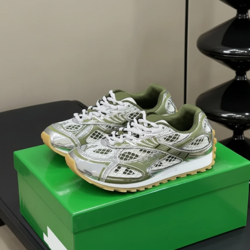 Bottega Veneta Orbit Sneakers - Olive Silver