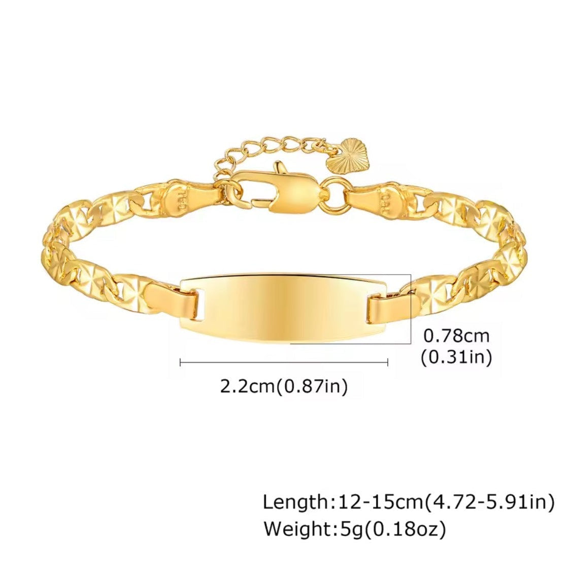 Custom Baby Bracelet - Gold with dimensions