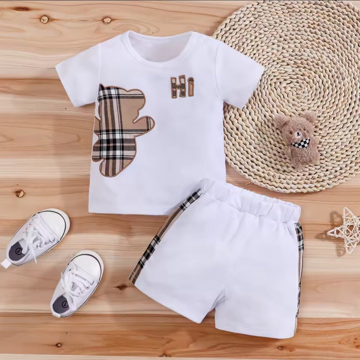 Hi Bear Plaid Two-Piece Set - White front