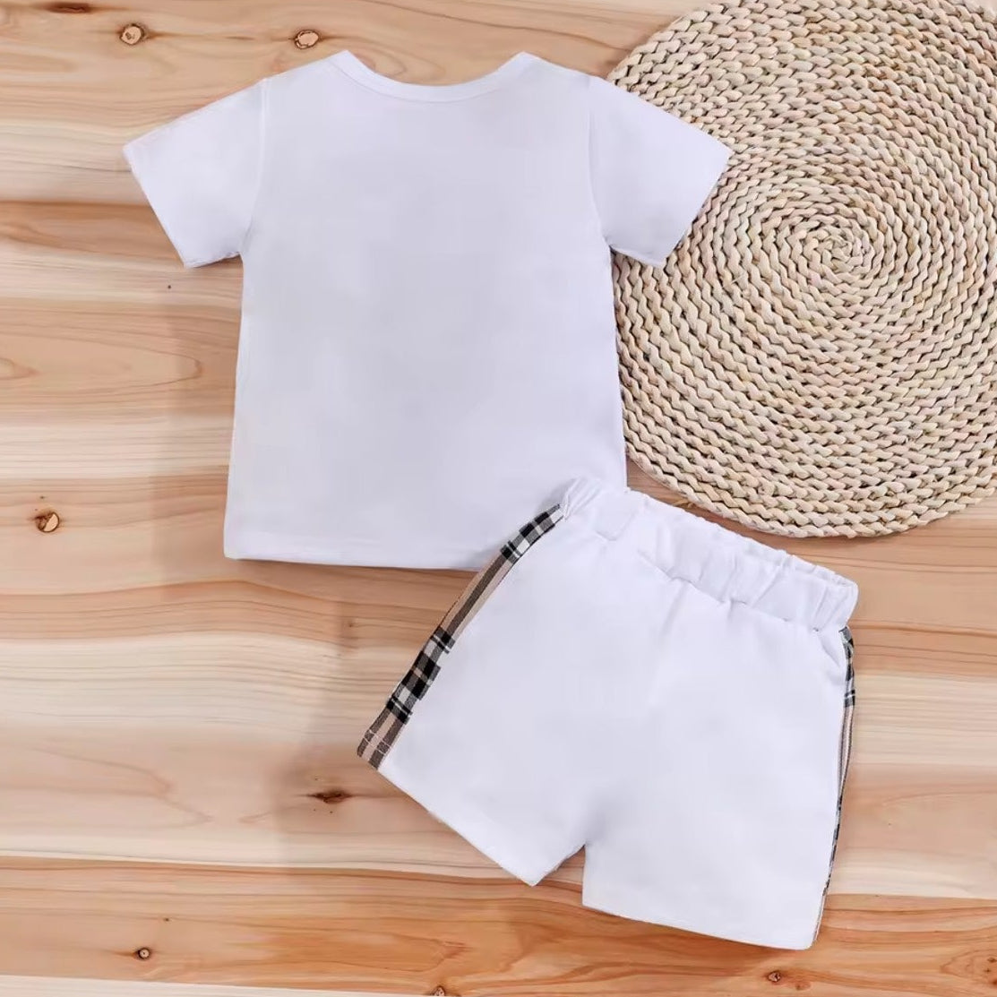 Hi Bear Plaid Two-Piece Set - White back