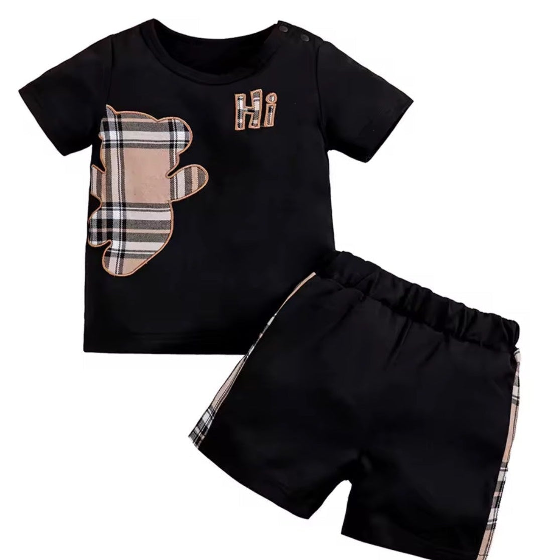 Hi Bear Plaid Two-Piece Set - Black