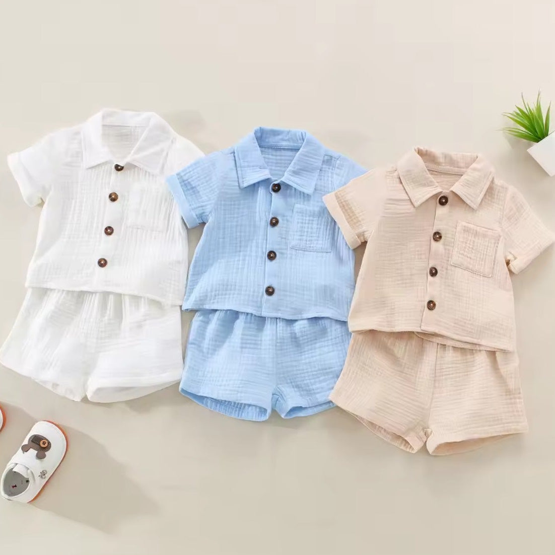 Baby Linen Set - White, Blue, Brown group