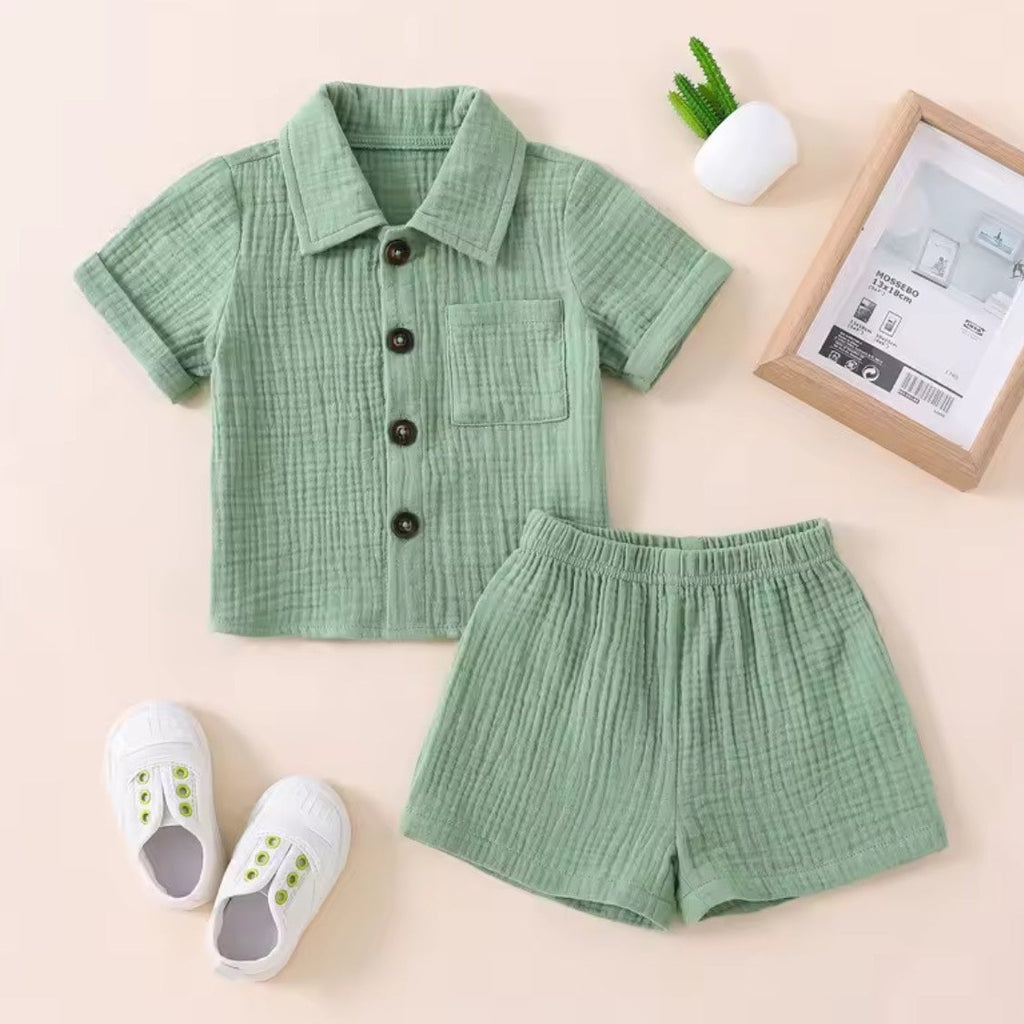 Baby Linen Set - Blue close up flat lay