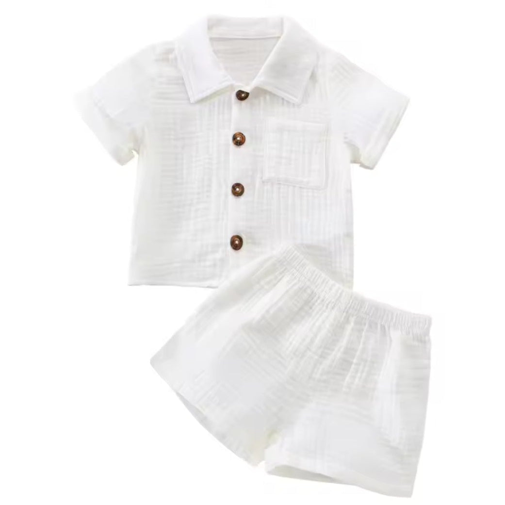 Baby Linen Set - Green close up flat lay