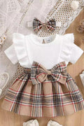 Baby Girl Plaid Bow 3-Piece Set - full outfit flat lay