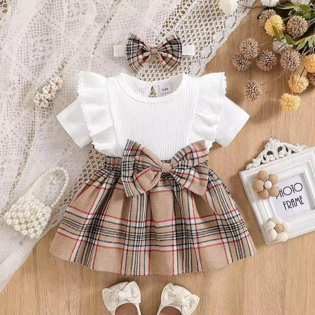 Baby Girl Plaid Bow 3-Piece Set - full outfit styled