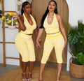 Striped Halter Set - Yellow/White, two models
