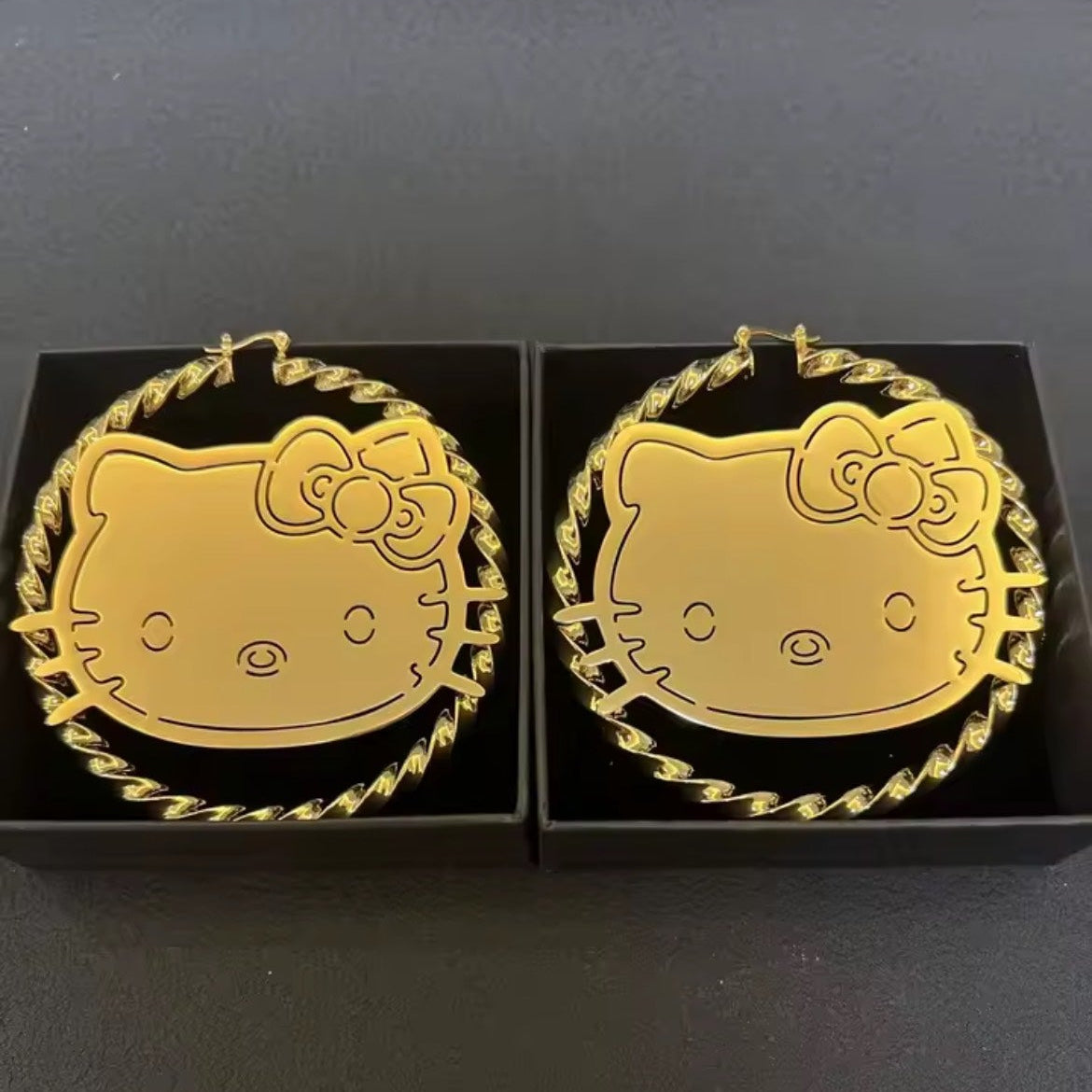 Hello Kitty Gold Hoop Earrings - size comparison