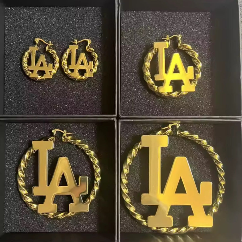 LA Logo Gold Hoop Earrings - size comparison