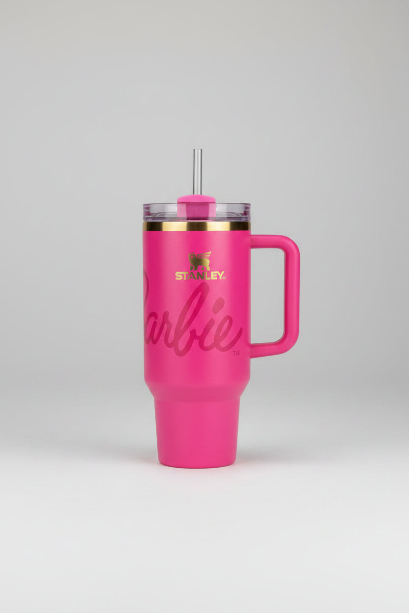 Stanley LV Print Tumbler - Black and Pink side by side