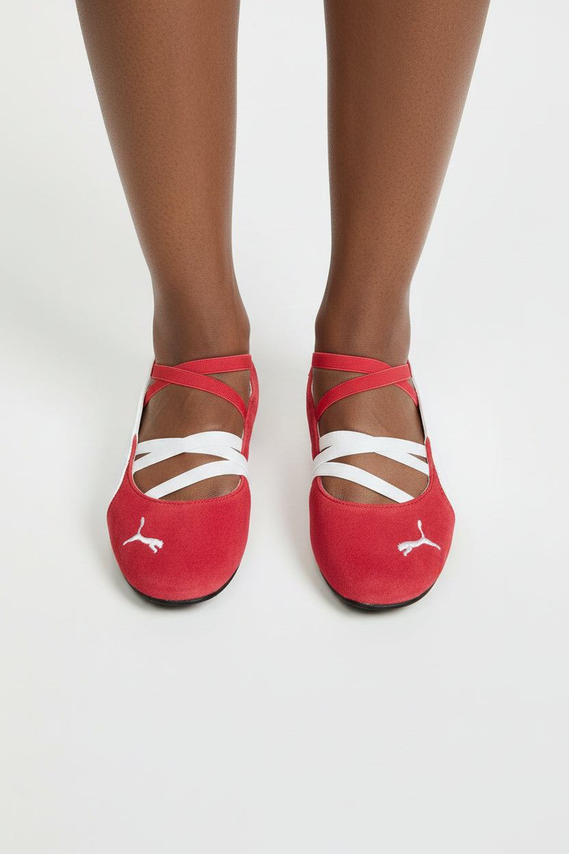 Puma Ballet Flat Sneakers - Red/White on feet