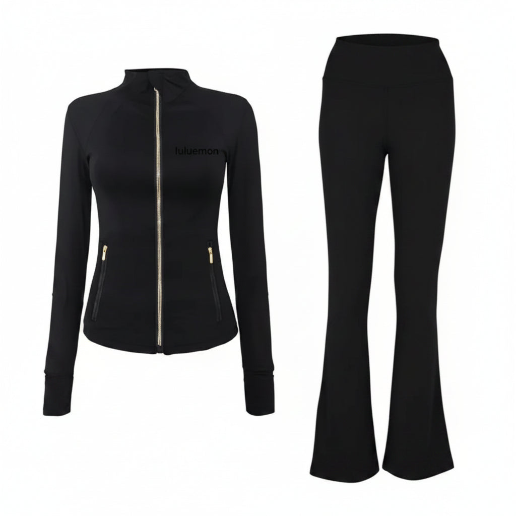 Gold Zipper Two-Piece Set - Black Gold Zipper