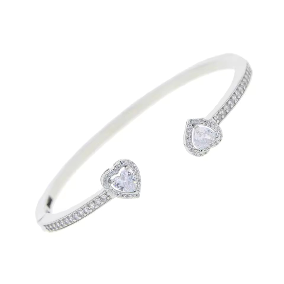Crystal Heart Open Cuff Bangle Bracelet